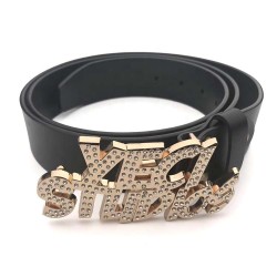 Creative Gold Custom Brand Name Own Design Letter Logo Rhinestone Metal Belt Buckle For Men