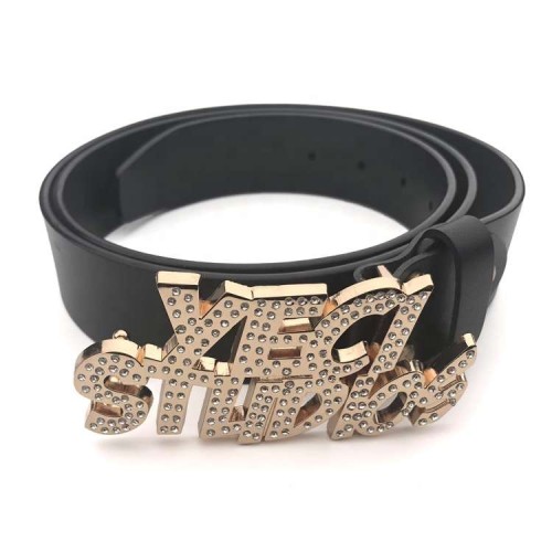 Creative Gold Custom Brand Name Own Design Letter Logo Rhinestone Metal Belt Buckle For Men