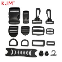 Kjm Buckle Manufacturer Free Sample 1 Inch Black Pom Recycled Plastic Side Release Buckle Adjustable Tri-glide Slide And D Ring