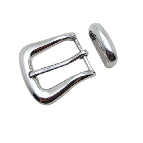 25mm Luxury Metal Zinc Alloy Polish Nickel Electroplated Pin Belt Buckle With Loop Buckle For Small Size Belt Buckle Set