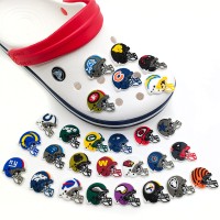 Hot Sales Us Football Teams Logo Helmet Shoes Buckles Pvc Diy Shoes Clips 32 Nfl Teams Logo Sport Hole Slipper Shoes Charms