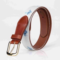 Custom Casual Fashion Vintage Devise Brown Needlepoint Embroidery Pin Buckle Genuine Leather Belts For Men