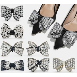 Fashion High Quality Rhinestone Bling Lady Shoe Accessories Leather Shoe Wedding Bowknot Buckle Holeshoe Upper Decor Wholesale