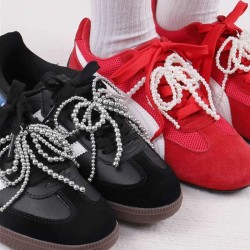 Wegoodzf Fashion Faux Diy Pearl Bow Shoe Charms Pearl Beaded Chain Sneakers &amp; Boots Buckle Decorations Shoes Accessories