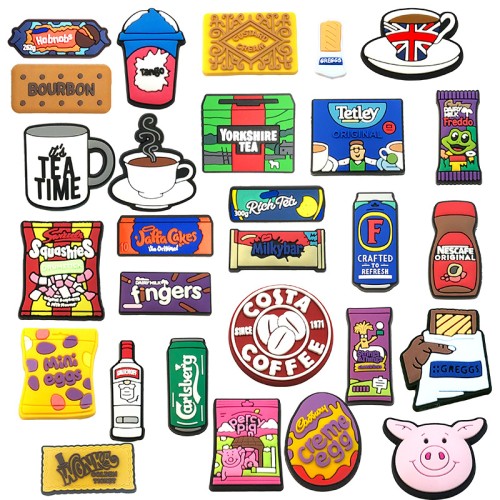 2025 New Arrival British Food Shoe Charms Wholesale British Snacks Shoe Charms Shoe Decoration Charms For England