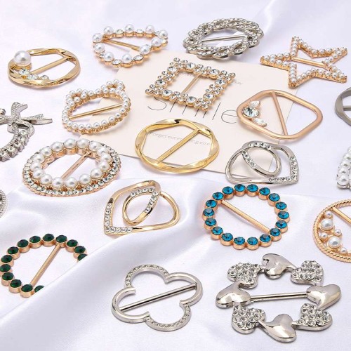 Fancy Design Apparel Metal Trims Rhinestone Buckle Pearl Design Slide Buckle For Clothing For Bag Decoration Garment Accessories