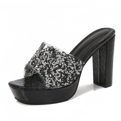 Wholesale 2025 Women&#39;s Shoes Bohemian New Fashion Rhinestone Slippers Platform High-heeled Women&#39;s Sandals.