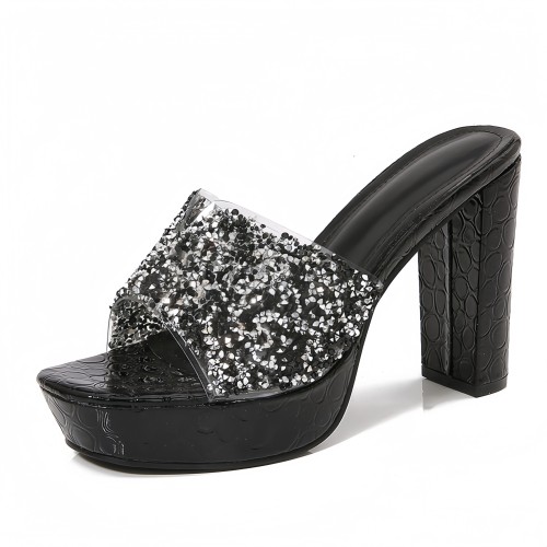 Wholesale 2025 Women&#39;s Shoes Bohemian New Fashion Rhinestone Slippers Platform High-heeled Women&#39;s Sandals.