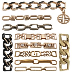 Custom Logo Zinc Alloy Brass Metal Rhinestone Chain Buckle Shoe Charm Upper Sandals Decorations Buckles Chains For Women