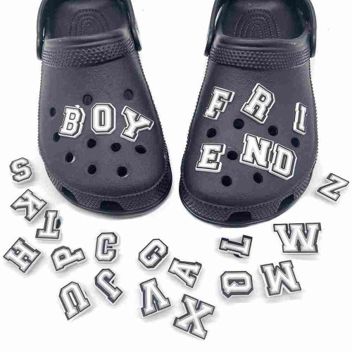 Wholesale Custom Pvc Shoe Charm Black White Letters Shoe Buckle Decoration Decorations For Slippers