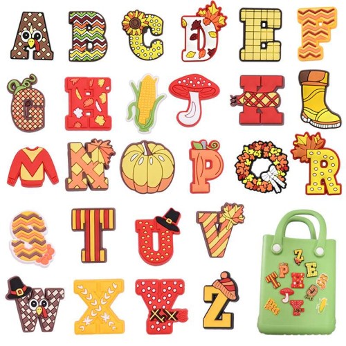 Cartoon Thanksgiving Letters Pvc Detachable Shoe Buckle Diy Accessories Decorations For Shoes