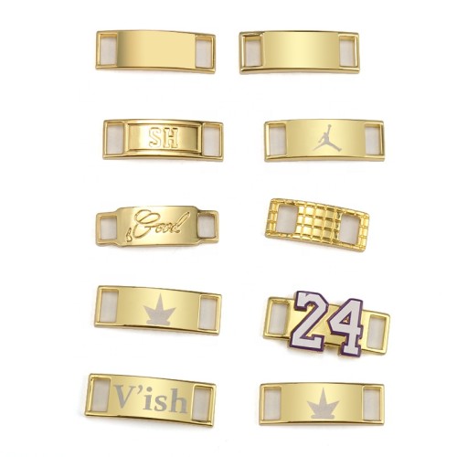 Gold Metal Custom Dubraes Tag Polished Shiny Gold Metal Shoelace Charms Shoelace Lock